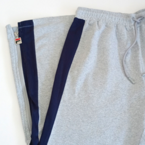 *Relisted* Fila Grey Blue Racer Stripes 3/4 "Zip Leg" Wide Leg Sweatpant Pants S - Picture 6 of 16
